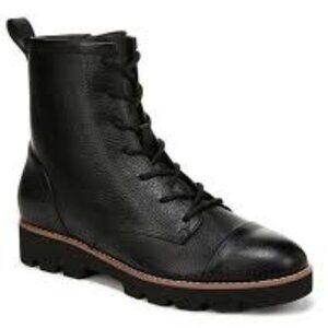 Vionic Lani Combat Ankle Boots Tumbled Leather Lace Up Black SZ 8